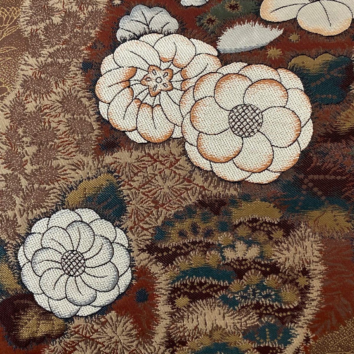 袋帶 秀品級 枝花 松樹 金金箔 深紅 六通 純蠶絲
