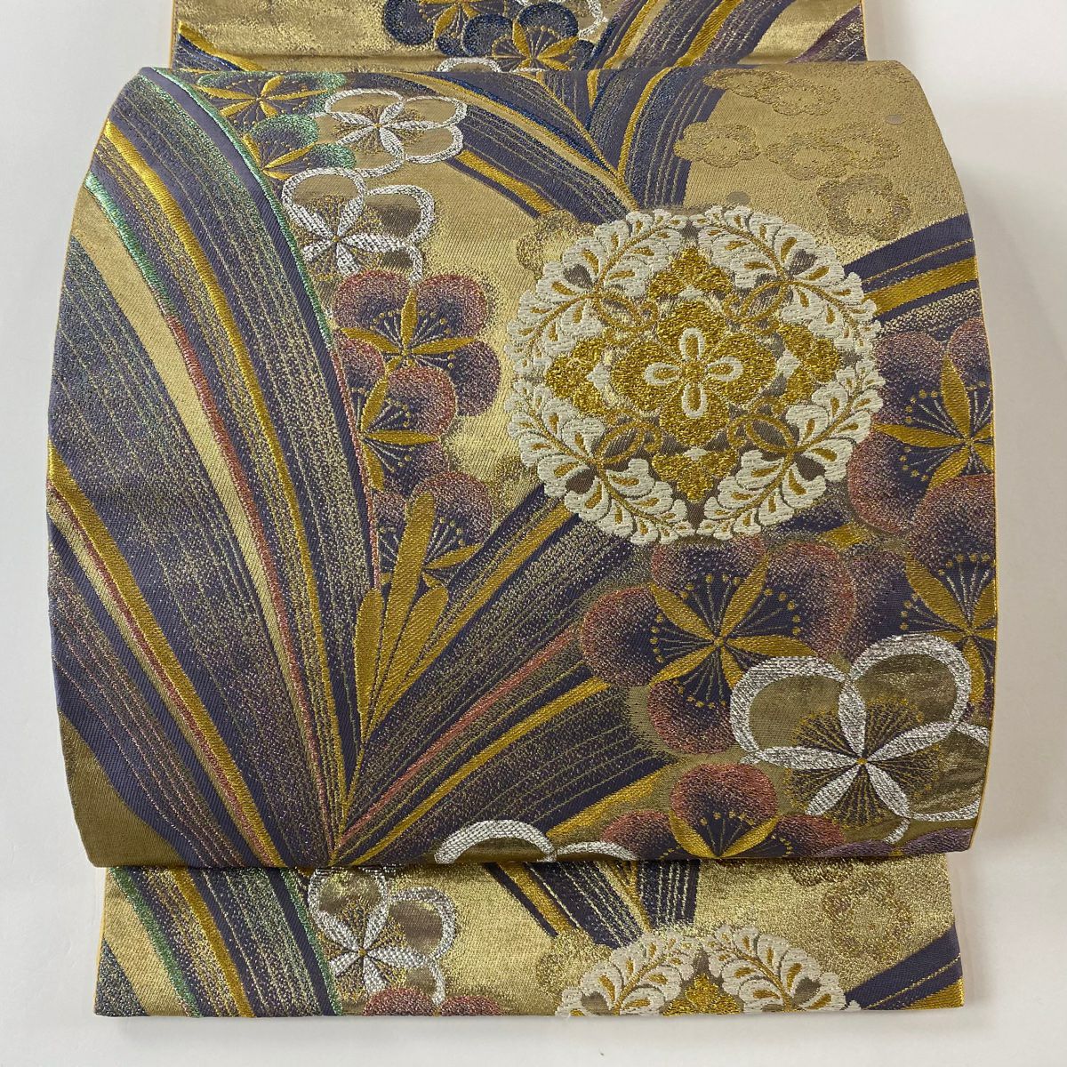 袋帶 秀品級 梅花 松樹 金金箔 金絲 灰紫 六通 純蠶絲