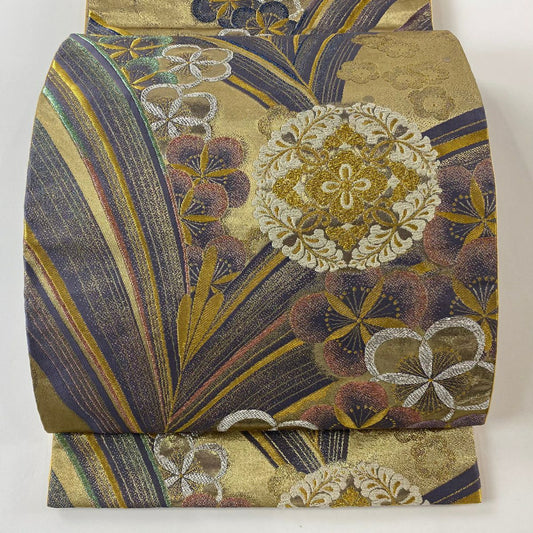 袋帶 秀品級 梅花 松樹 金金箔 金絲 灰紫 六通 純蠶絲