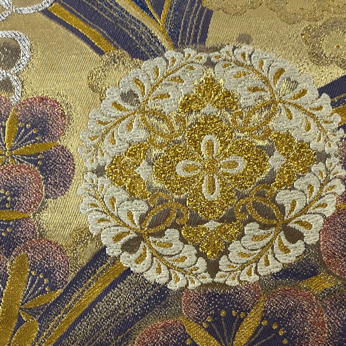 袋帶 秀品級 梅花 松樹 金金箔 金絲 灰紫 六通 純蠶絲
