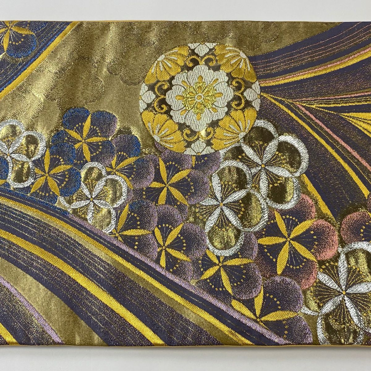 袋帶 秀品級 梅花 松樹 金金箔 金絲 灰紫 六通 純蠶絲