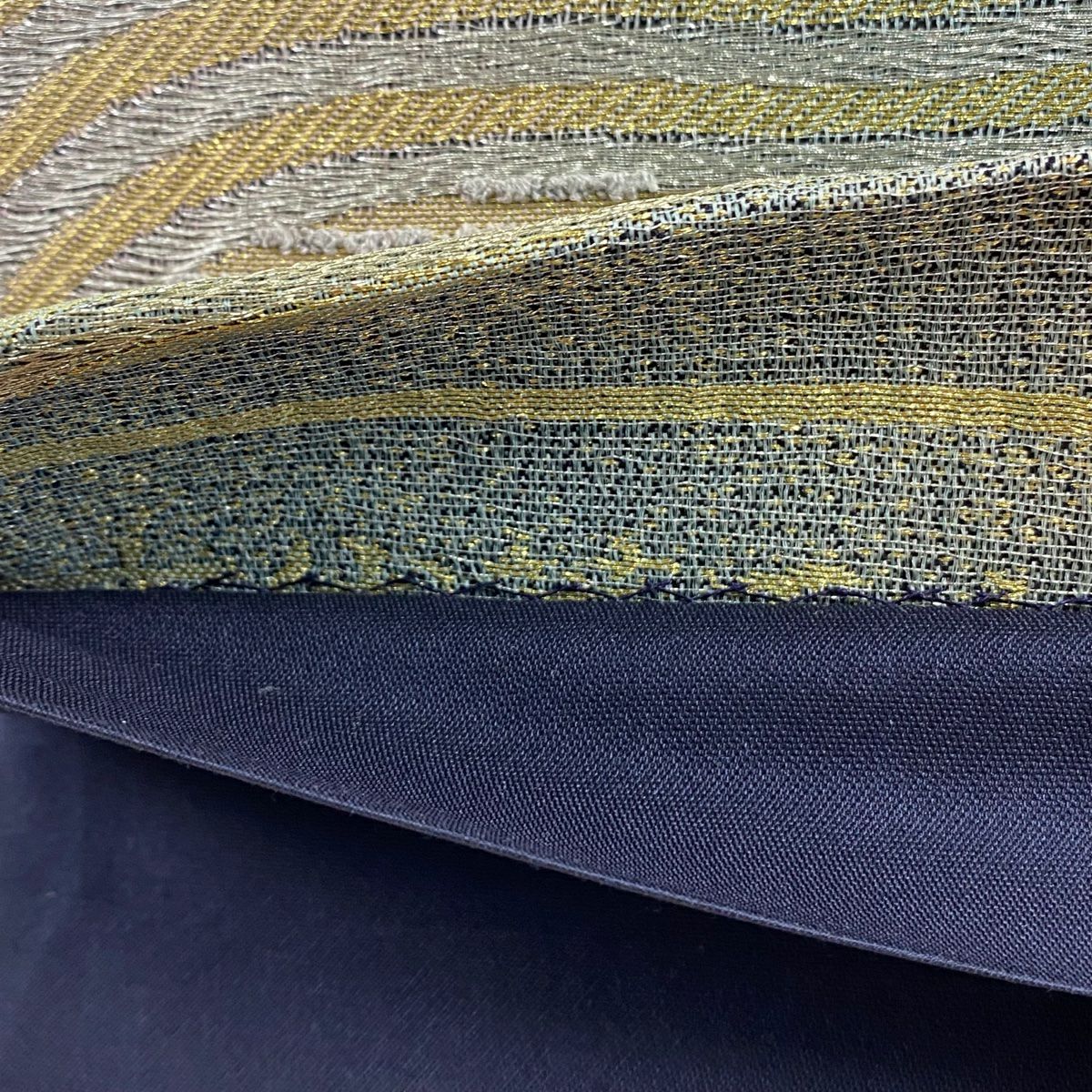 【美品】 袋帶 秀品級 幾何學 金銀彩 灰紫 六通 純蠶絲