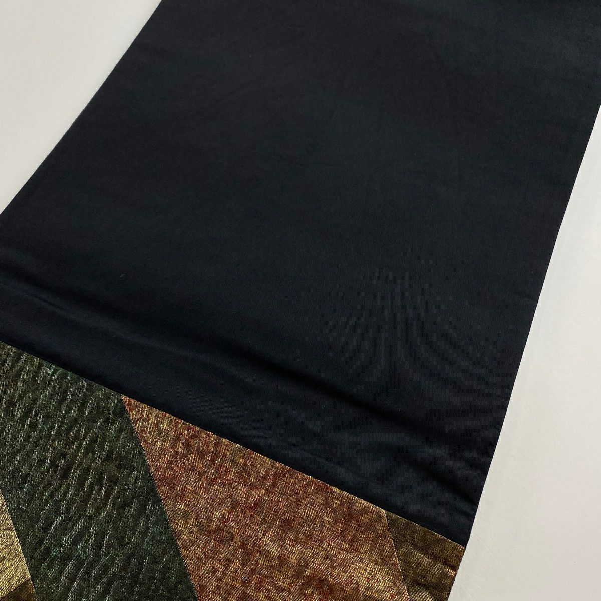 【美品】 袋帶 秀品級 幾何學 切嵌 金金箔 金茶 六通 純蠶絲