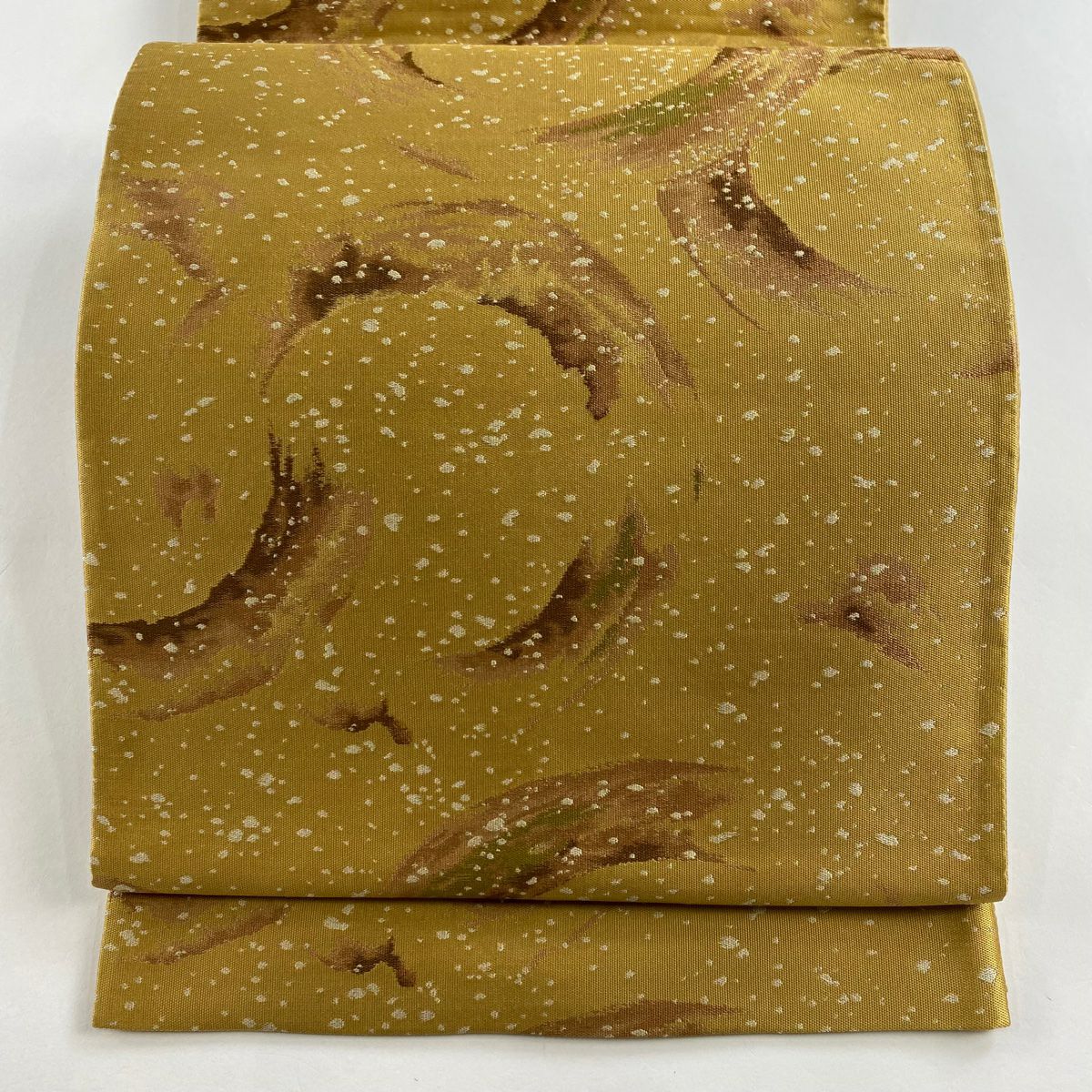 【美品】 袋帶 秀品級 幾何學 金金箔 薄茶 深藍色 六通 純蠶絲