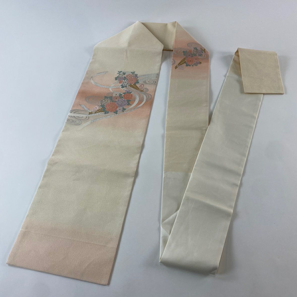 【美品】名古屋帶 優品級 牡丹 流水 金銀彩 金金箔 粉色 純蠶絲