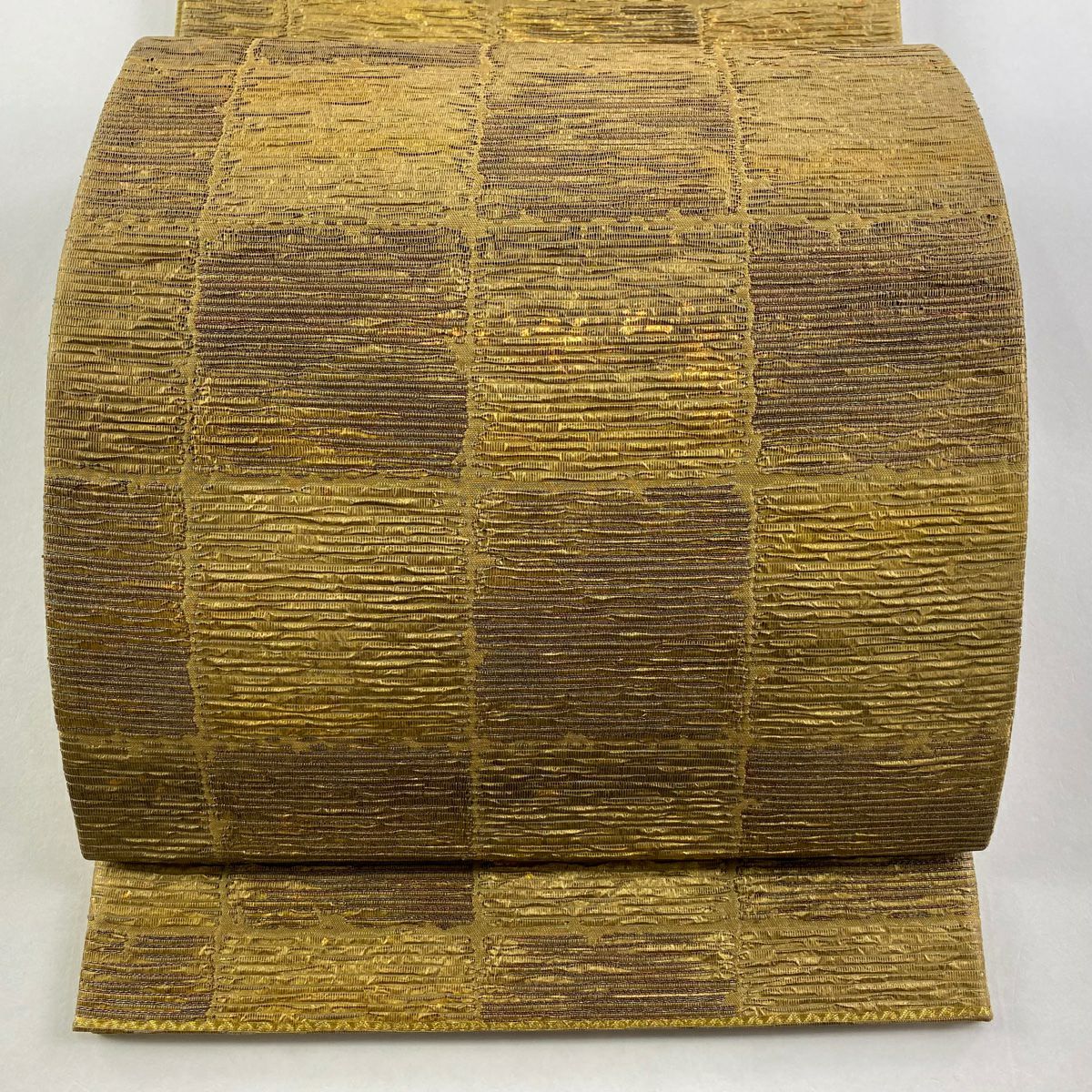 【美品】 袋帶 秀品級 市松樹 金絲 金金箔 金 六通 純蠶絲