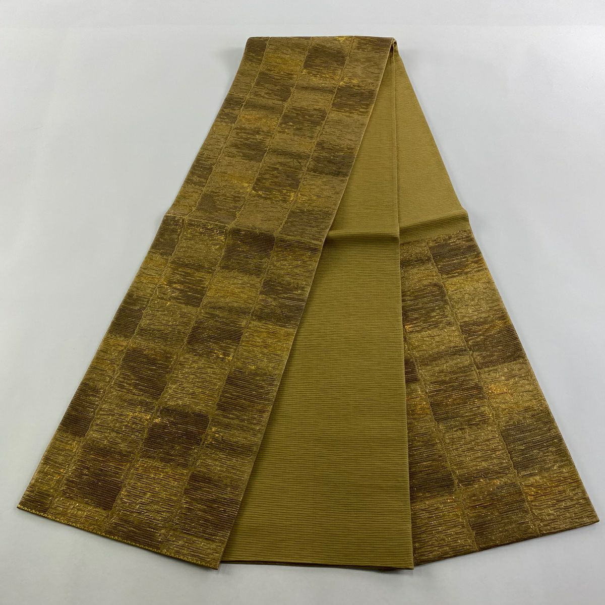 【美品】 袋帶 秀品級 市松樹 金絲 金金箔 金 六通 純蠶絲