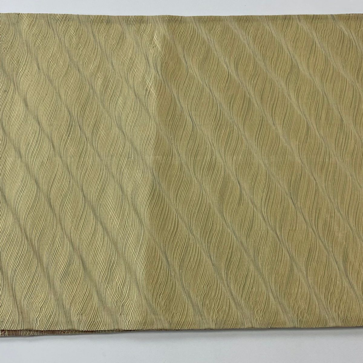【美品】 袋帶 秀品級 よろけ縞 金糸 金金箔 米色 全通 純蠶絲