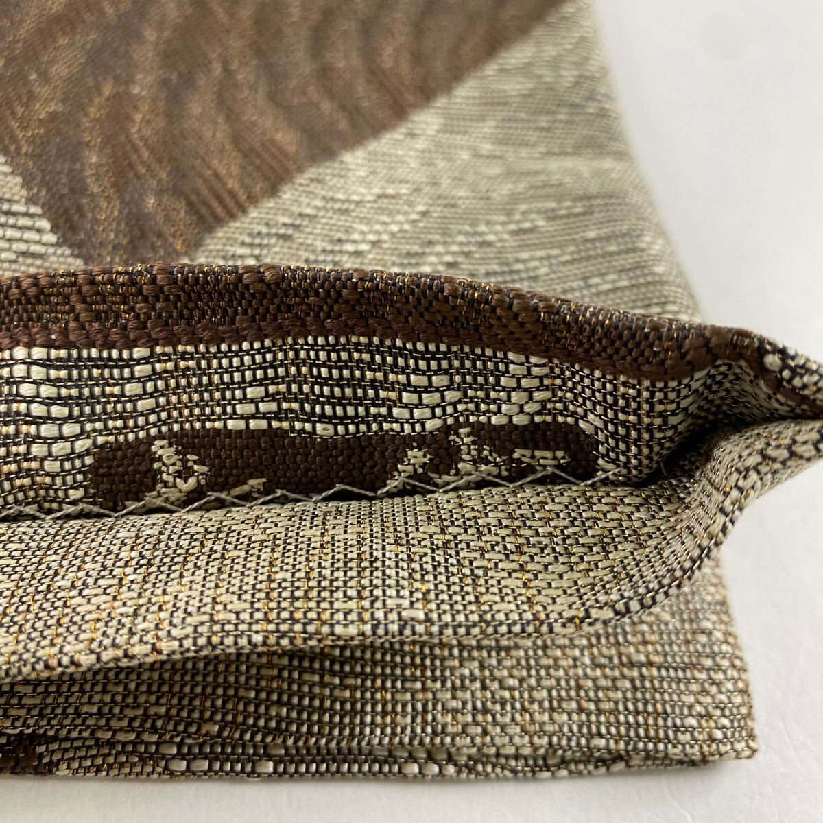 【美品】 袋帶 逸品級 證書齊全 博多織 貓頭鷹與月 市松樹 金銀線 灰茶 六通 純蠶絲