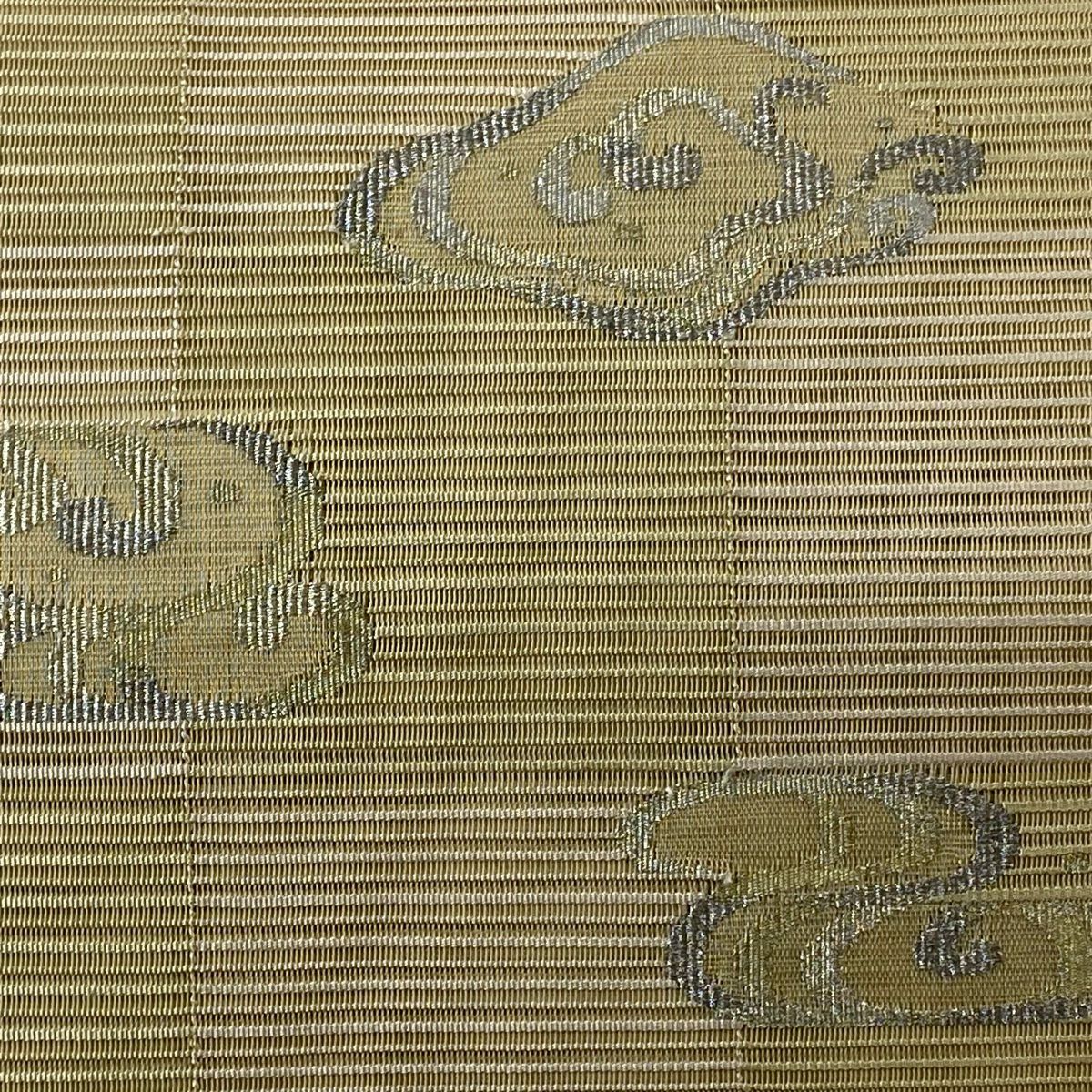 開口名古屋帶 優品級 夏帶 絽 八寸名古屋帶 隧道仕立 波頭 金絲 銀絲 米色 純蠶絲