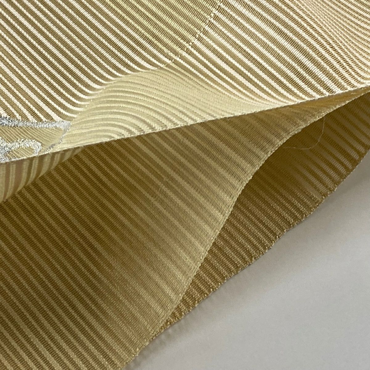 開口名古屋帶 優品級 夏帶 絽 八寸名古屋帶 隧道仕立 波頭 金絲 銀絲 米色 純蠶絲
