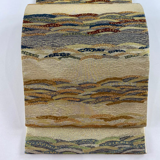【庫存清倉】 【美品】 袋帶 名品級 波 金絲 金金箔 金 六通 純蠶絲