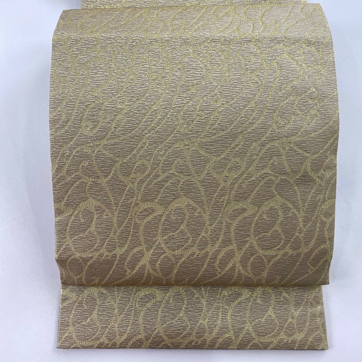 【庫存清倉】 【美品】 袋帶 名品級 雙面 市松樹 幾何學 銀線 金金箔 灰紫 六通 純蠶絲