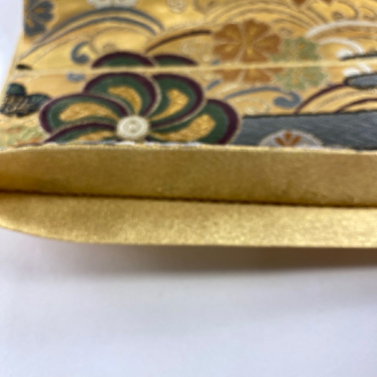 【清倉特賣】 【美品】 袋帶 名品級 草花紋紋 霞 金絲 唐織 金色 六通 純蠶絲