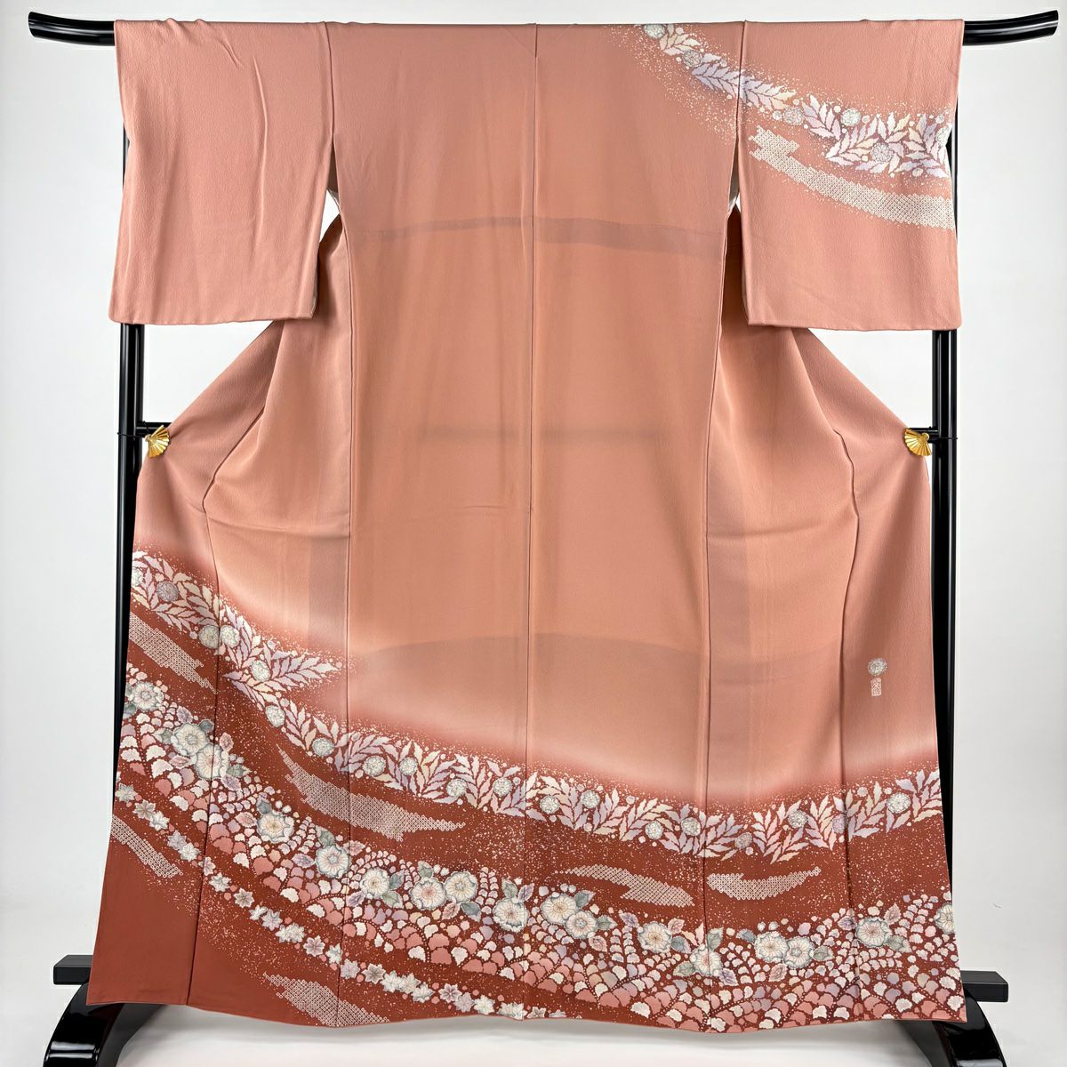 【美品】訪問服 身長163cm 袖長67cm M 雙層 翠山工房 落款あり 辻花染 疋田柄 漸層 粉紅 純蠶絲 名品級