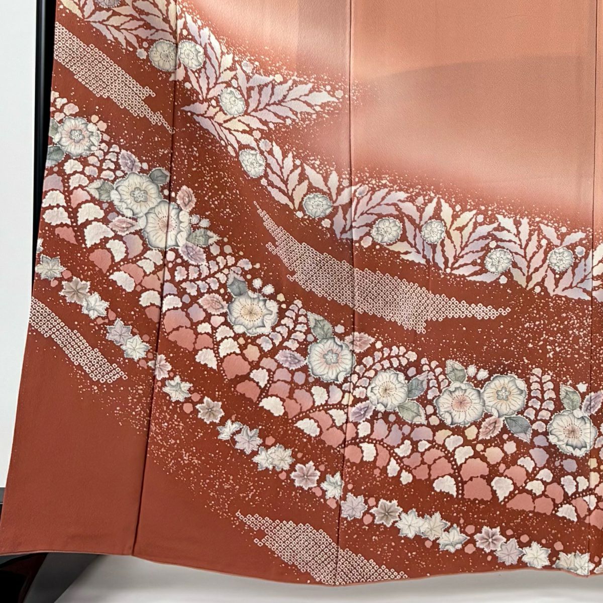 【美品】訪問服 身長163cm 袖長67cm M 雙層 翠山工房 落款あり 辻花染 疋田柄 漸層 粉紅 純蠶絲 名品級