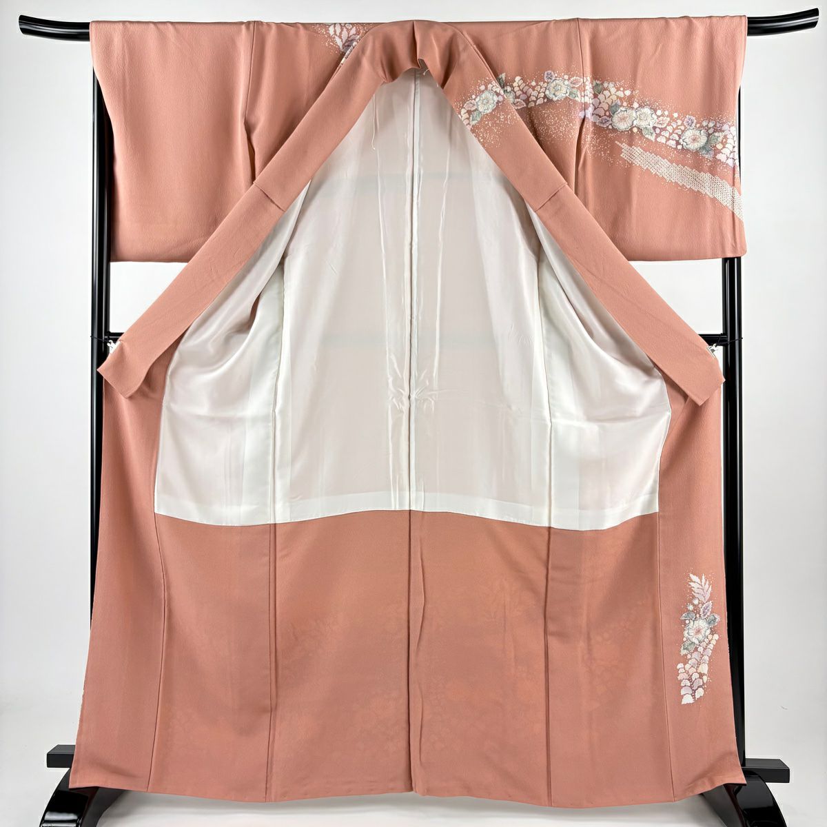 【美品】訪問服 身長163cm 袖長67cm M 雙層 翠山工房 落款あり 辻花染 疋田柄 漸層 粉紅 純蠶絲 名品級