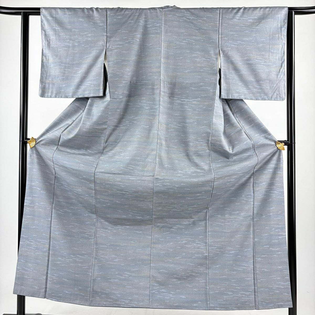 【庫存清倉】 【美品】 小紋 身長154cm 袖長61cm S 雙層 紬織織 霞 青灰 純蠶絲 名品級