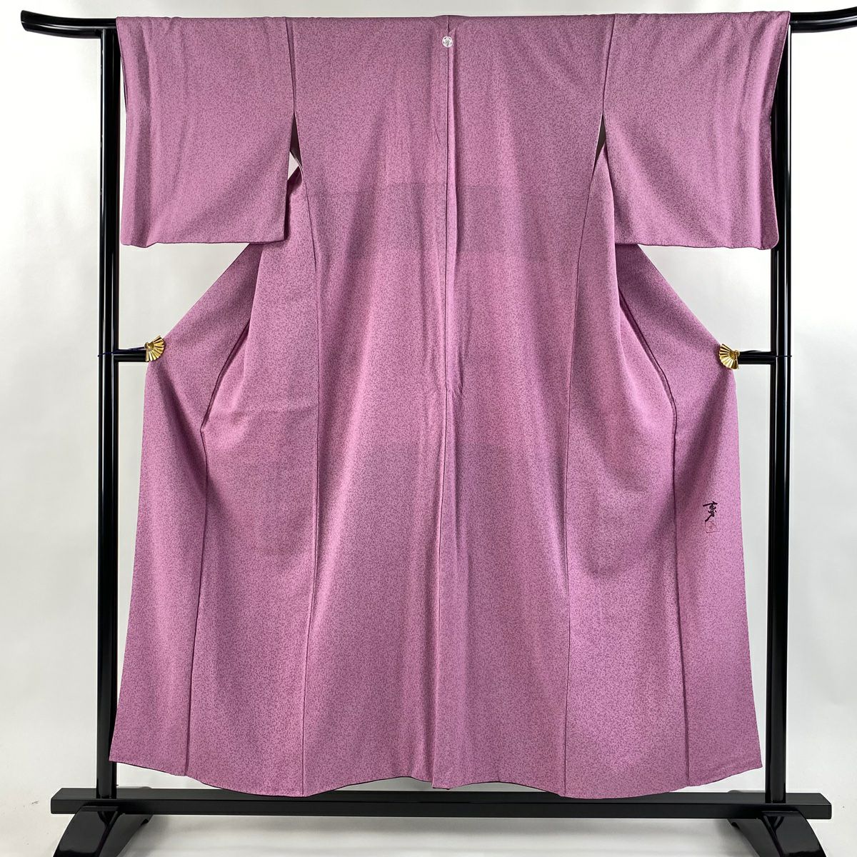 【庫存清倉】 【美品】 小紋 身長154cm 袖長64cm M 雙層 大久保玄才 落款あり 幾何學 薄紫 純蠶絲 名品級 一つ紋