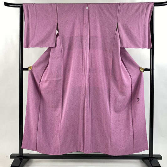 【庫存清倉】 【美品】 小紋 身長154cm 袖長64cm M 雙層 大久保玄才 落款あり 幾何學 薄紫 純蠶絲 名品級 一つ紋