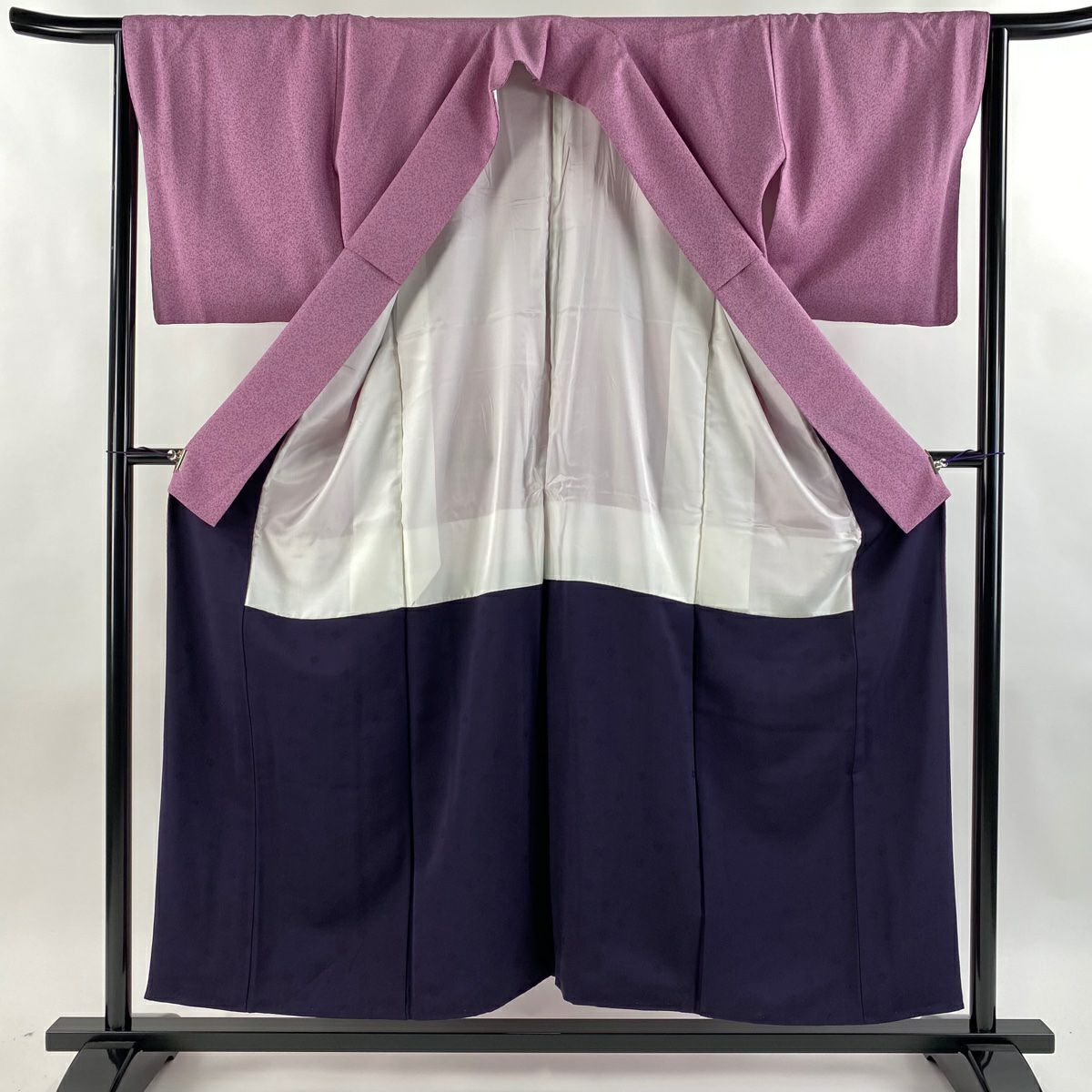 【庫存清倉】 【美品】 小紋 身長154cm 袖長64cm M 雙層 大久保玄才 落款あり 幾何學 薄紫 純蠶絲 名品級 一つ紋