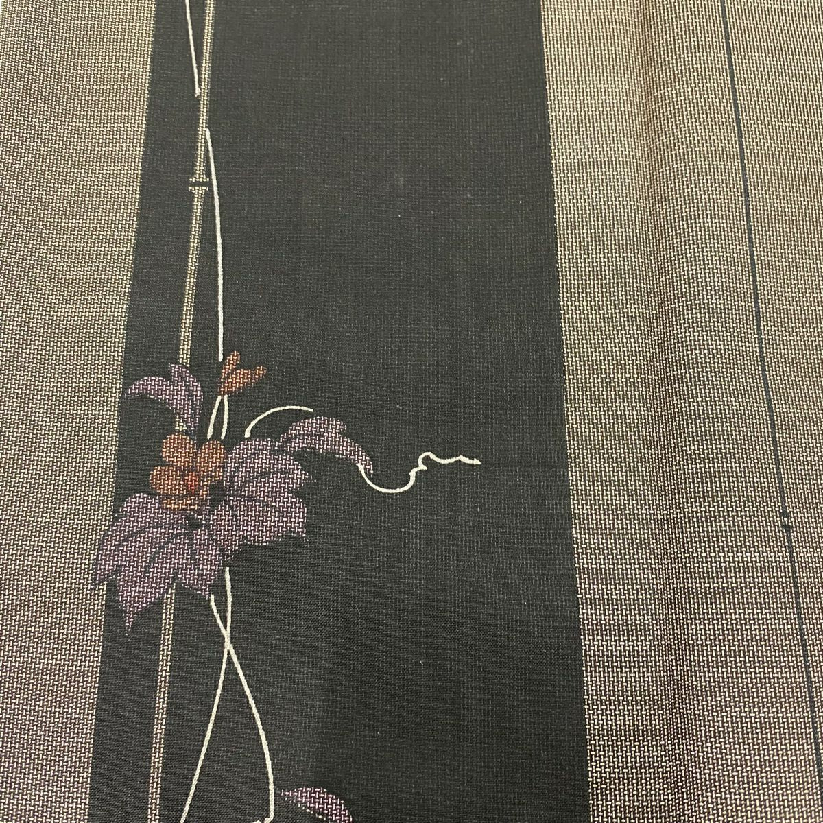 【庫存清倉】 大島紬織 身長154.5cm 袖長63.5cm S 雙層 證書齊全 草花紋紋 條紋 焦茶 純蠶絲 名品級