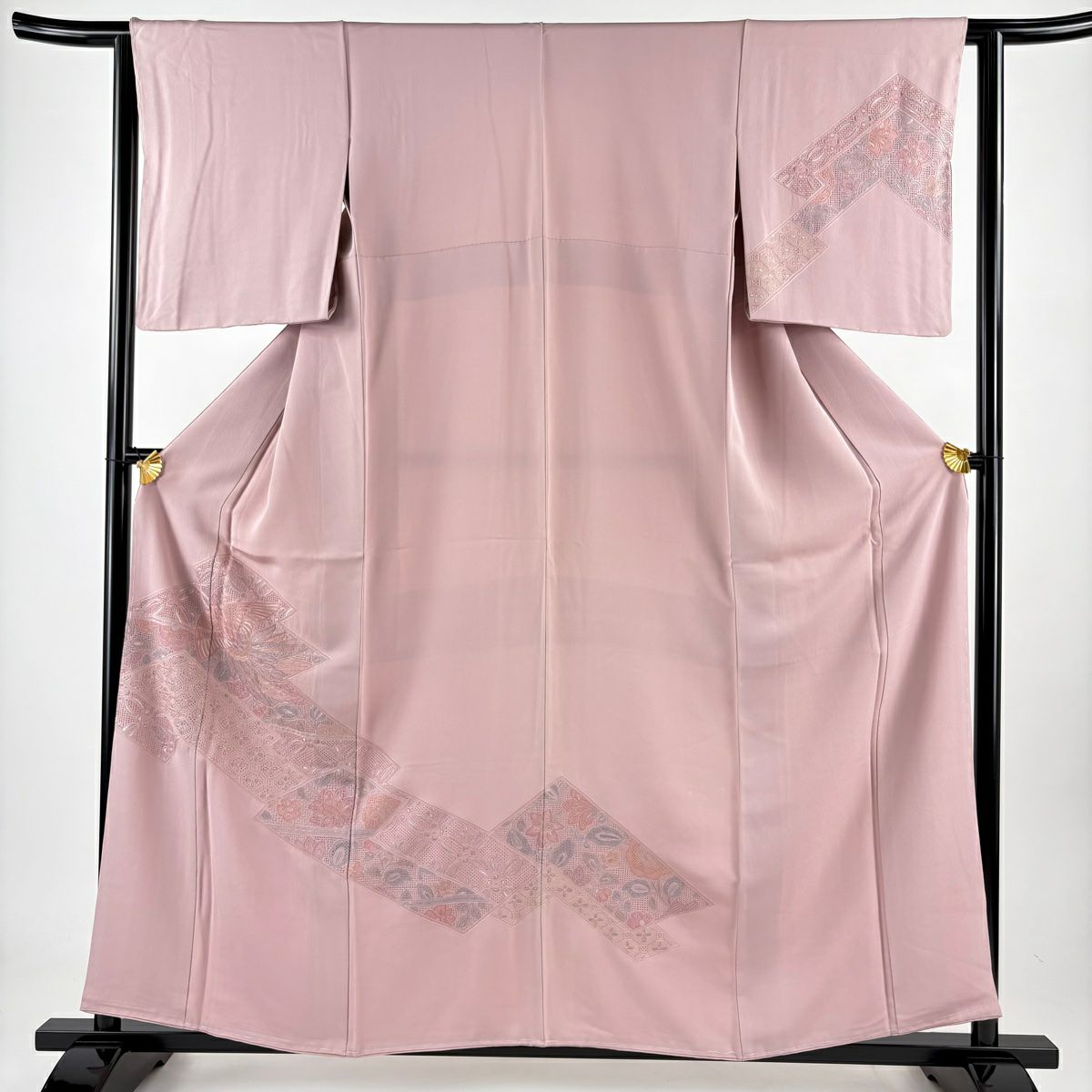 【庫存清倉】 付下 身長158cm 袖長62cm S 雙層 鳳凰 草花紋刺繡 粉紅 純蠶絲 名品級
