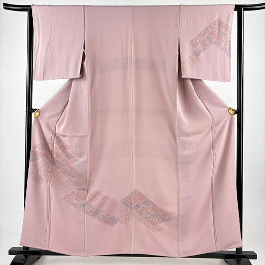 【庫存清倉】 付下 身長158cm 袖長62cm S 雙層 鳳凰 草花紋刺繡 粉紅 純蠶絲 名品級