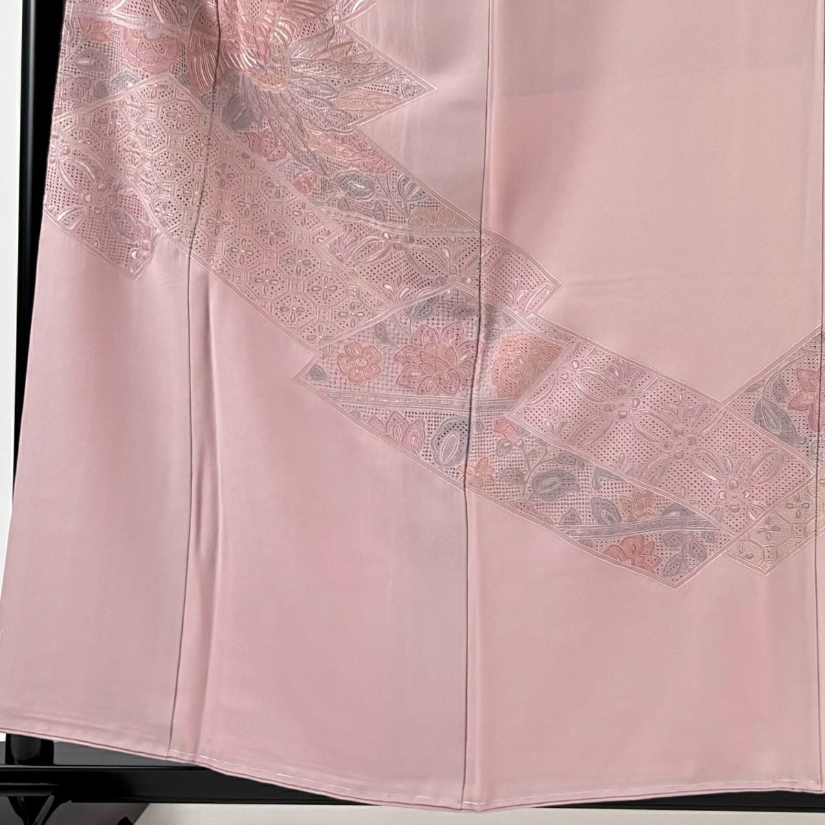 【庫存清倉】 付下 身長158cm 袖長62cm S 雙層 鳳凰 草花紋刺繡 粉紅 純蠶絲 名品級