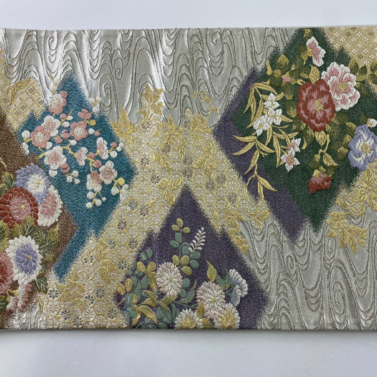 袋帶 秀品級 菊花 枝梅花 金金箔 唐織 米色 六通 純蠶絲