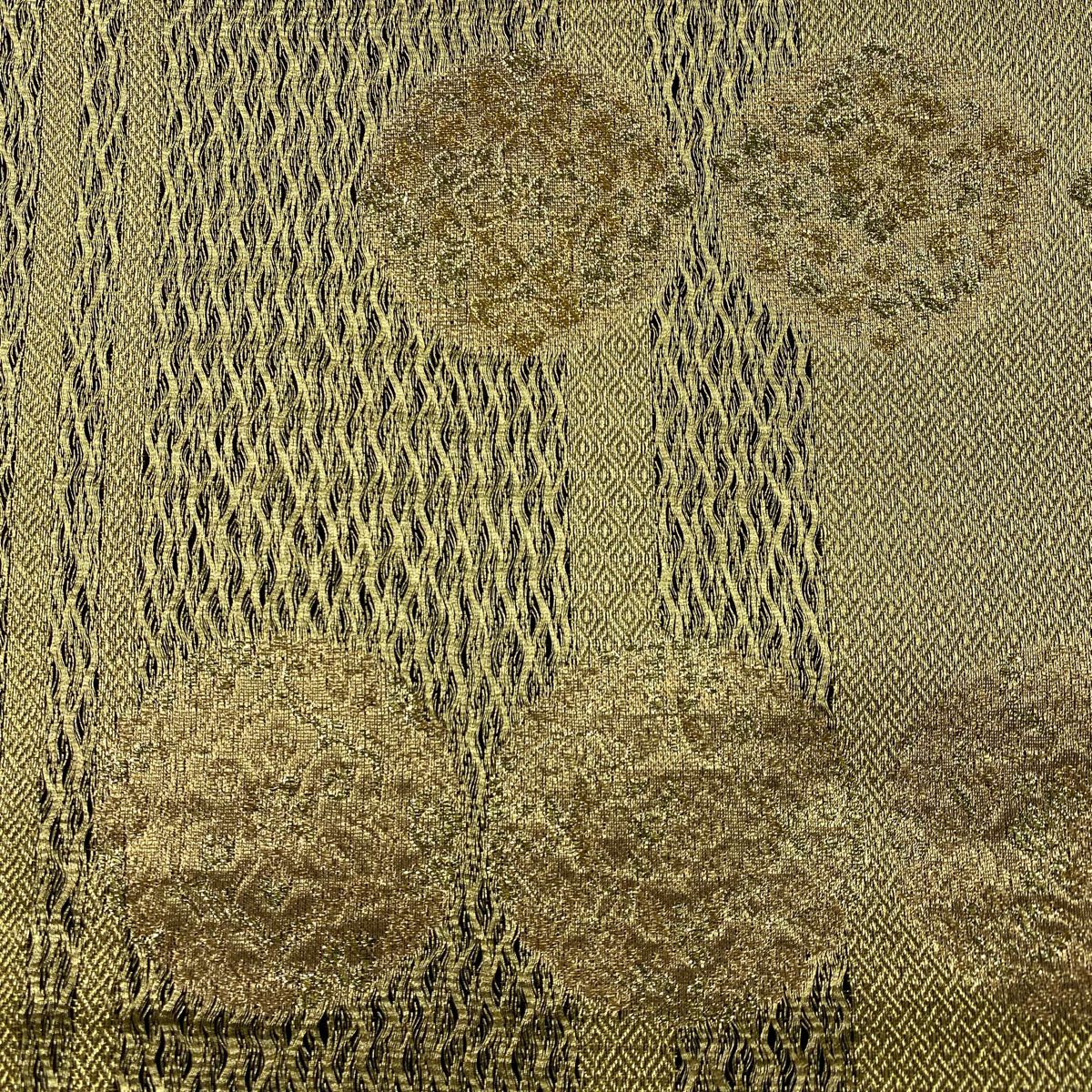 【美品】 袋帶 秀品級 華紋 縞 金金箔 金線 金 六通 純蠶絲