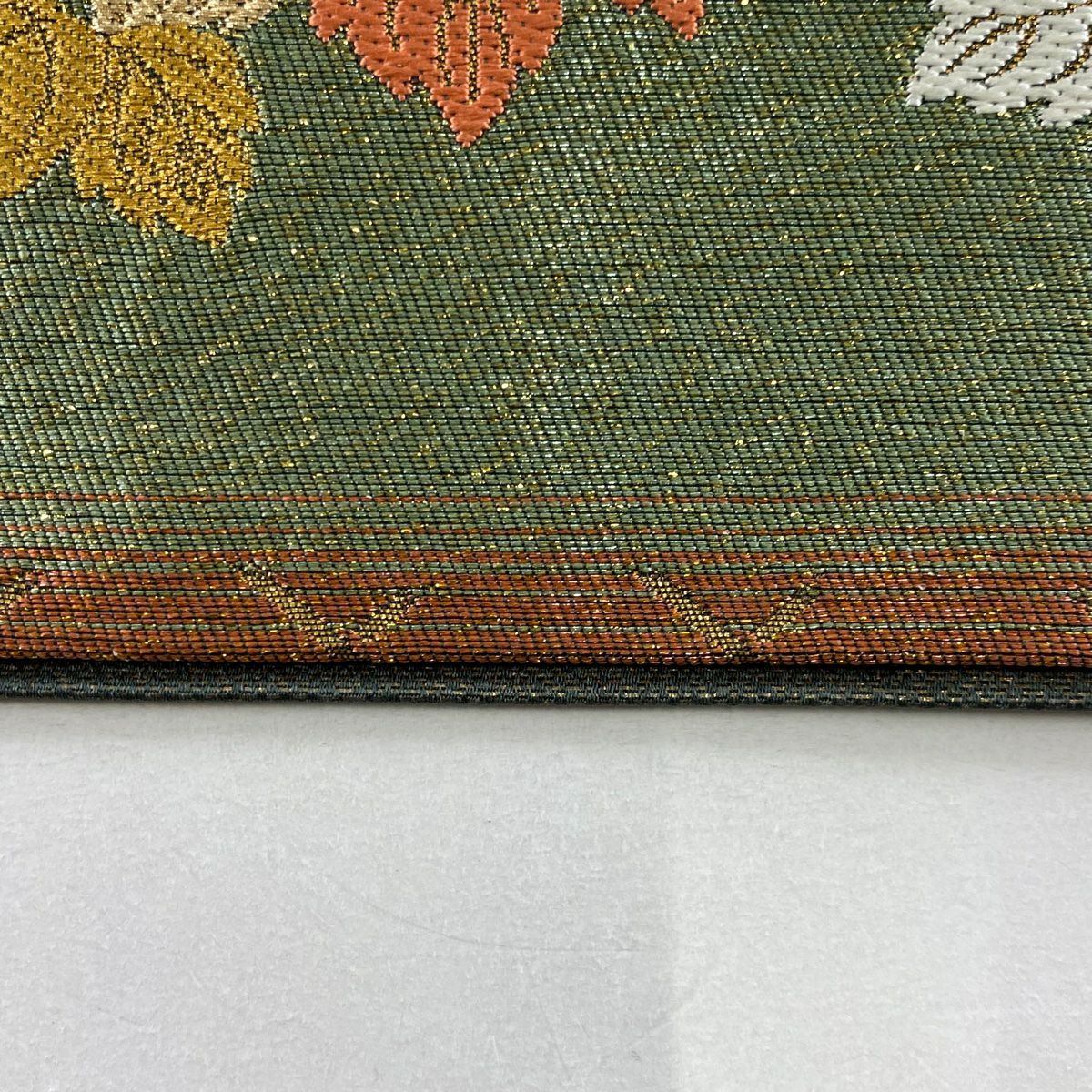 袋帶 秀品級 松樹梅花 桐 金金箔 唐織 紅茶 全通 純蠶絲