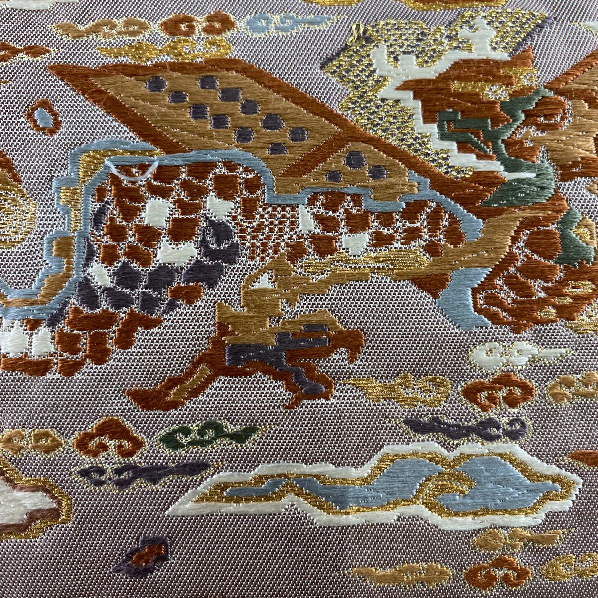 袋帶 秀品級 關西仕立 華紋 龍 金絲 唐織 米色 六通 純蠶絲