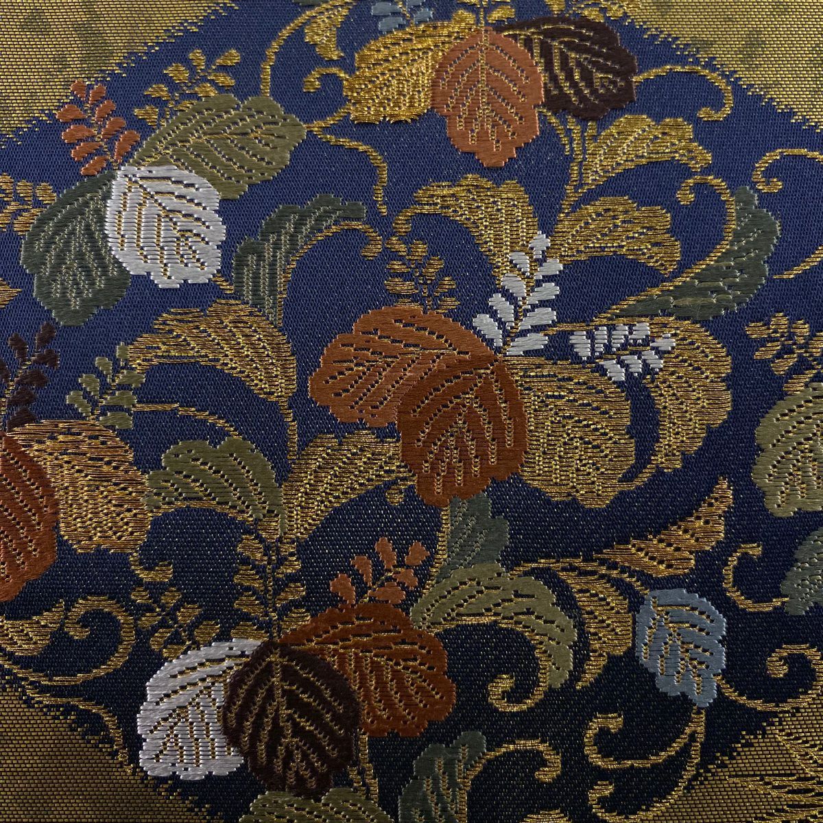 【美品】 袋帶 秀品級 菱 松樹竹子梅花 金絲 金金箔 金色 六通 純蠶絲