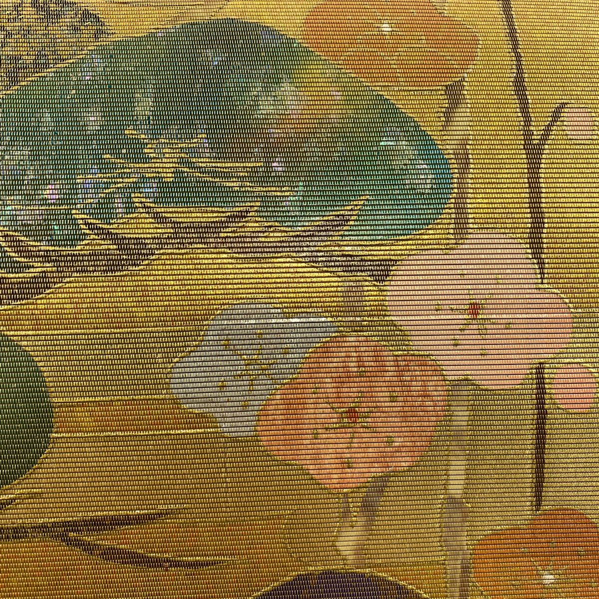 袋帶 秀品級 手織 螺鈿金金箔 松樹梅花 雲霞 金銀彩 金 純蠶絲