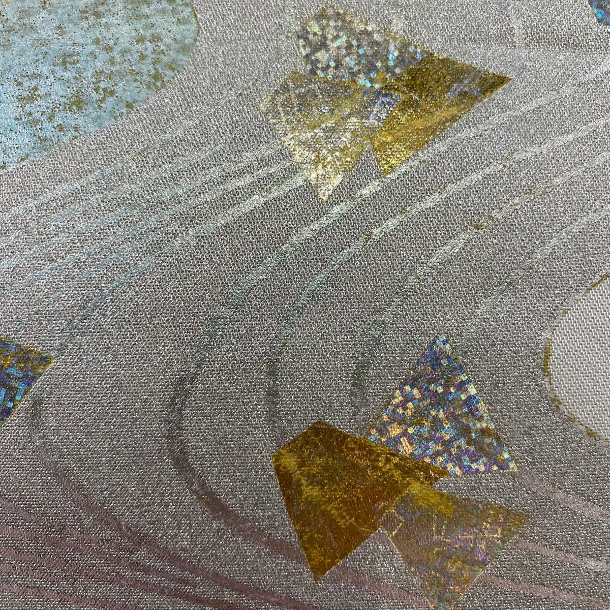 袋帶 秀品級 流水 幾何圖案 金銀彩 灰 純蠶絲