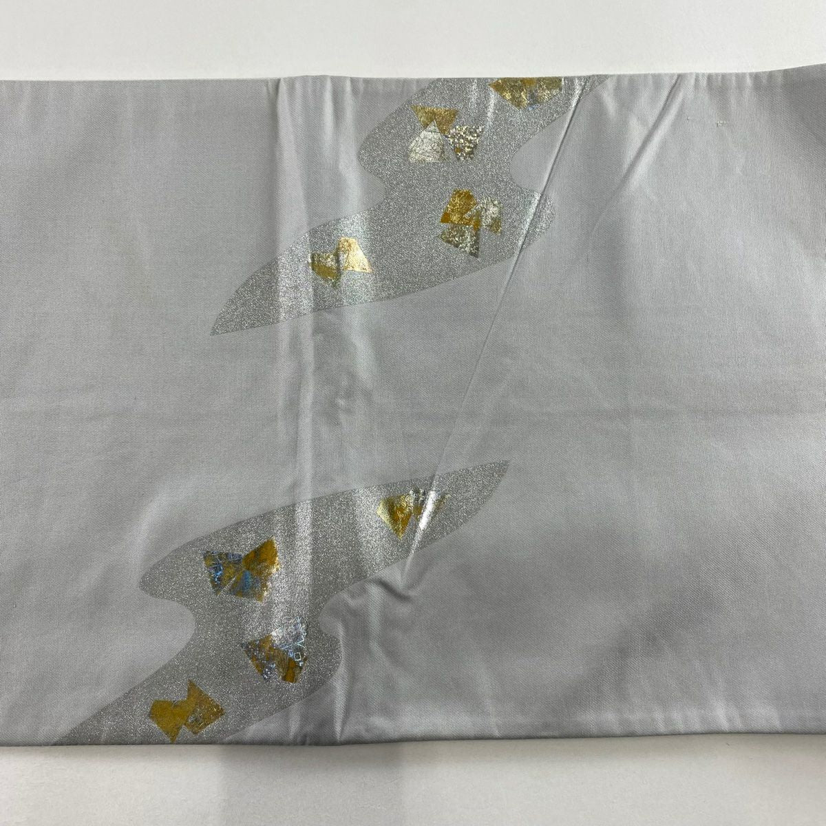 袋帶 秀品級 流水 幾何圖案 金銀彩 灰 純蠶絲