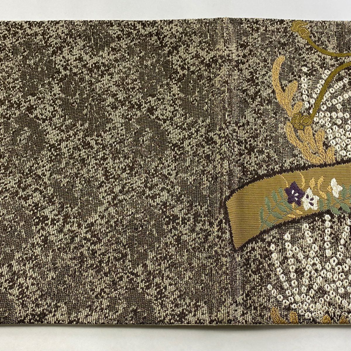 【美品】 袋帶 秀品級 短冊 桐 金絲 茶 六通 純蠶絲
