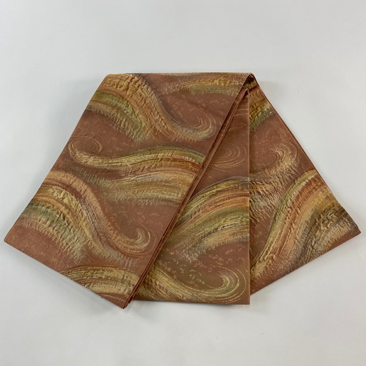 【美品】 袋帶 秀品級 附落款 幾何學 金金箔 金絲 粉米色 大鼓圖案 純蠶絲
