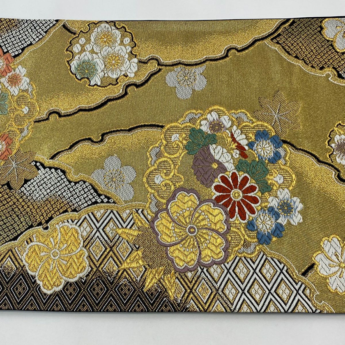 【美品】 袋帶 秀品級 花丸紋 雪輪 唐織 金金箔 金色 六通 純蠶絲
