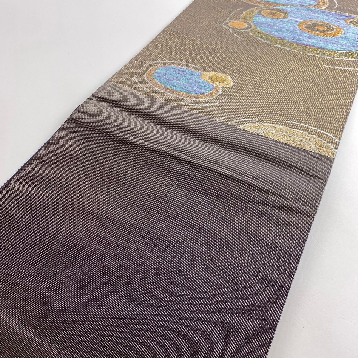 【庫存清倉】 【美品】 袋帶 名品級 證書齊全 幾何學 金絲 金金箔 金茶 六通 純蠶絲