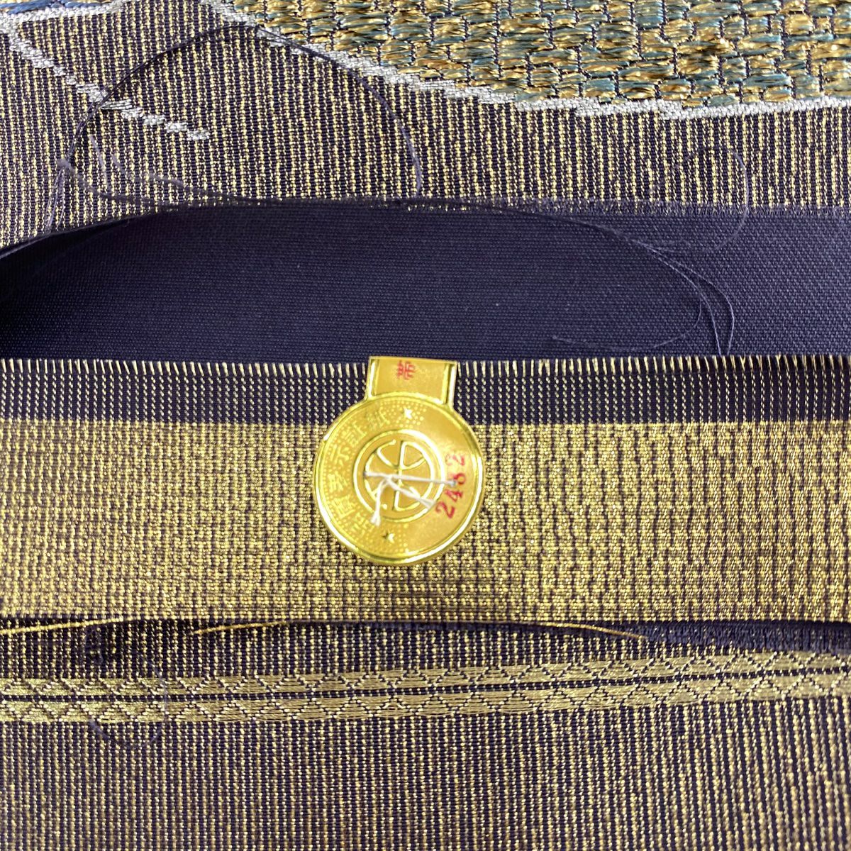 【庫存清倉】 【美品】 袋帶 名品級 證書齊全 幾何學 金絲 金金箔 金茶 六通 純蠶絲