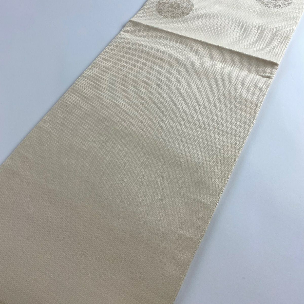 【庫存清倉】 【美品】 袋帶 名品級 圓文 草花紋 金絲 金金箔 米色 大鼓圖案 純蠶絲