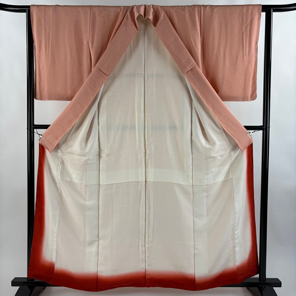 【美品】 江戶小紋 身長161cm 袖長63cm S 雙層 萬筋 橙色 純蠶絲 秀品級