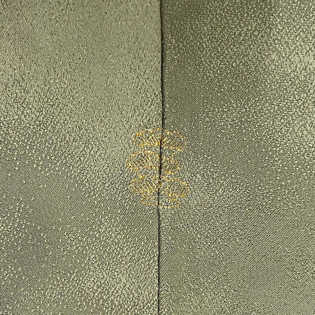 付下 身長154.5cm 袖長62cm S 雙層 草花紋紋 波紋 刺繡 金銀彩 灰綠 純蠶絲 秀品級 一つ紋