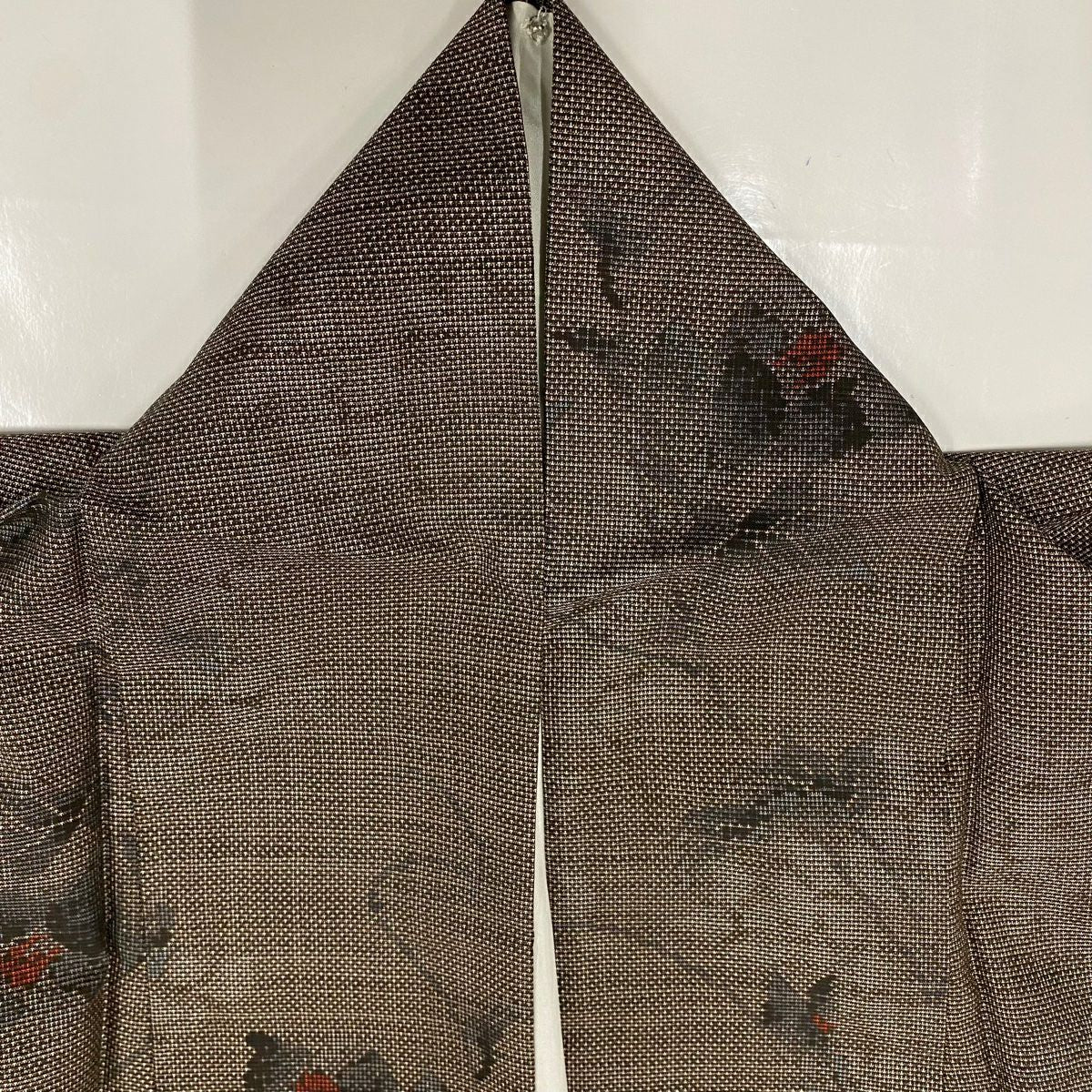 【美品】 紬織 身長158cm 袖長62.5cm S 雙層 草花紋 茶 純蠶絲 秀品級