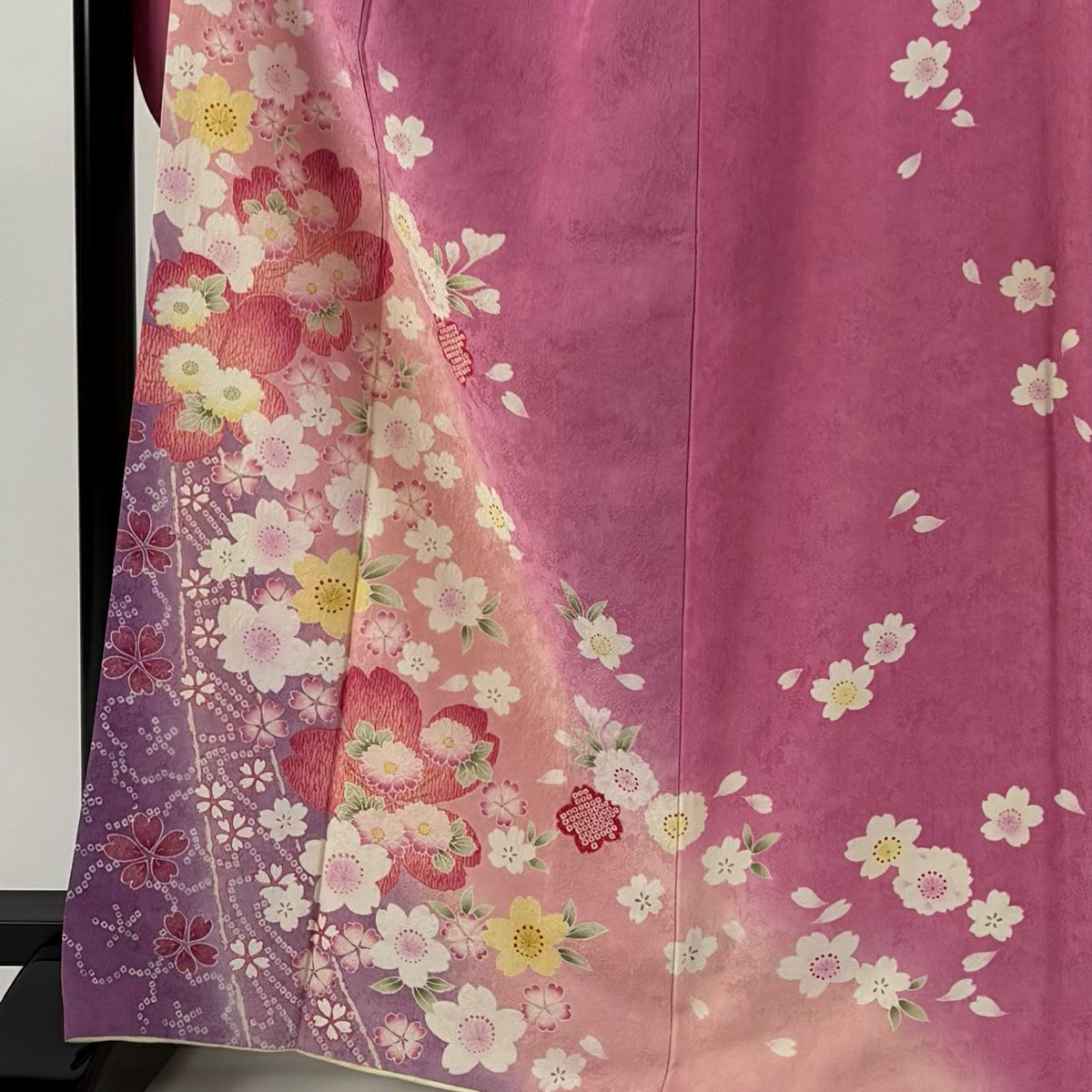 振袖禮服 身長167cm 袖長66.5cm M 雙層櫻花瓣金銀彩暈染粉紅純蠶絲名品級