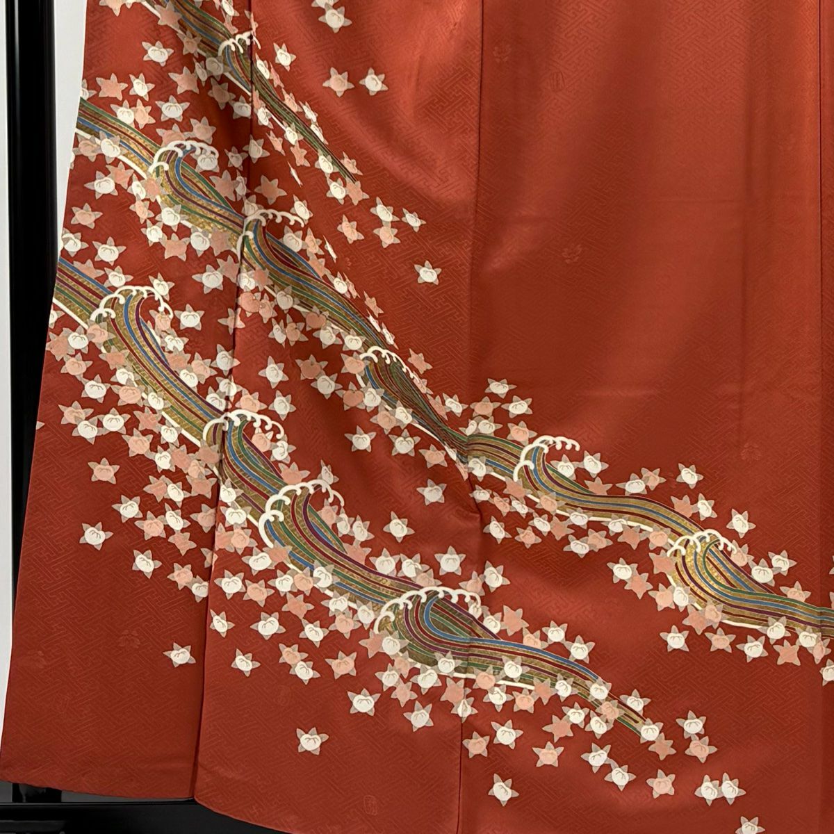 【庫存清倉】訪問服 身長161.5cm 袖長66cm M 雙層 吾妻德穗 落款あり 橘 波頭 金絲 金銀彩 紅茶 純蠶絲 名品級