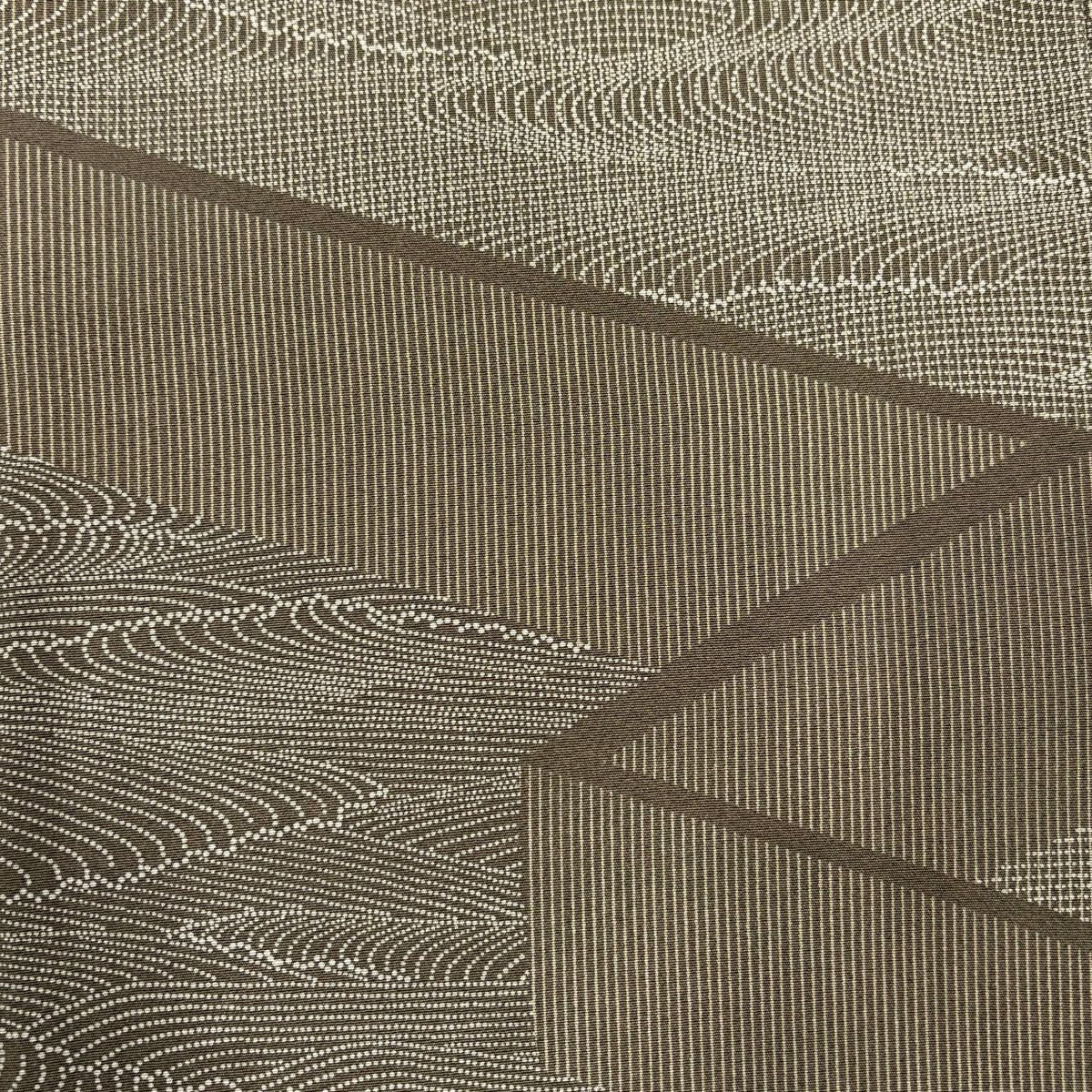 【美品】 付下 身長156cm 袖長62.5cm S 雙層 落款あり 波 幾何學圖案 灰綠 純蠶絲 名品級 一つ紋