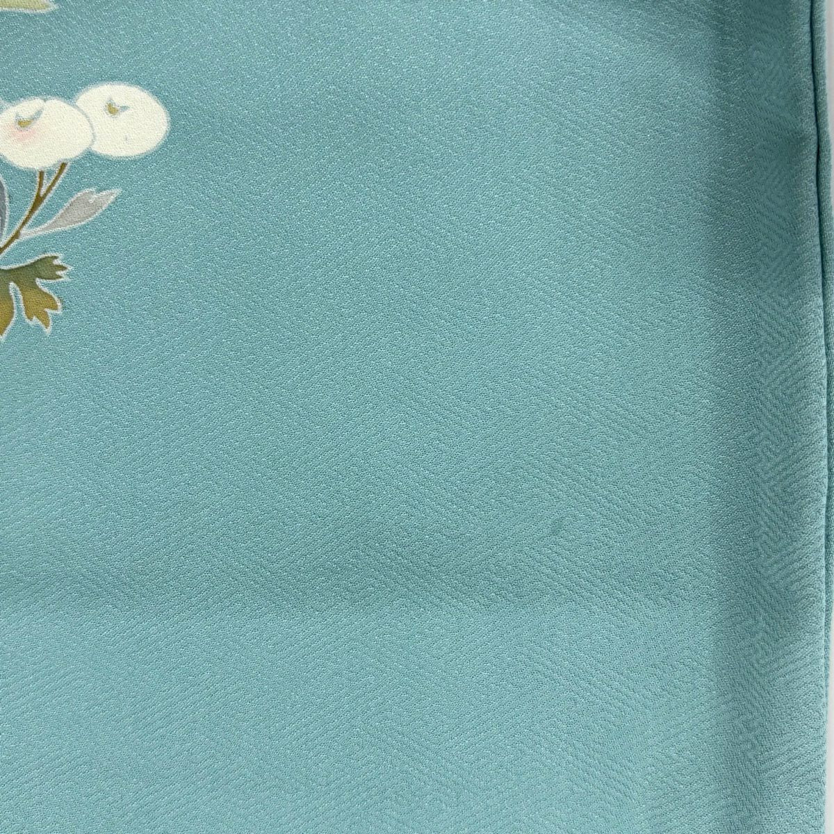 訪問服 身長155cm 袖長63cm S 雙層 萬壽菊花 牡丹 漸層 水藍 純蠶絲 優品級